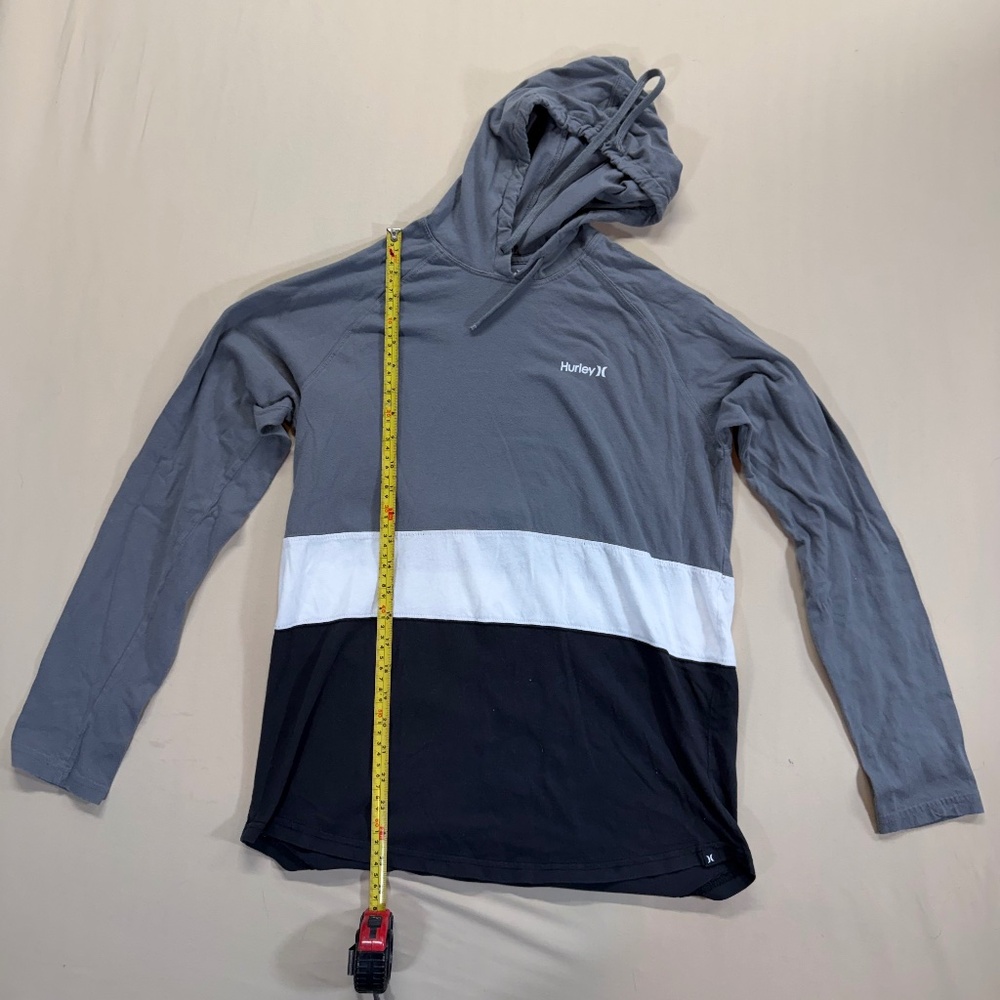 Men’s Hurley Long Sleeve Sun Shirt with Hood - Black White Gray Colorblock - S - Picture 3 of 6